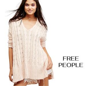 FREE PEOPLE Easy Cable V Neck | Women’s Medium | Champagne Pink